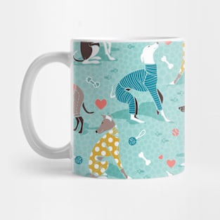 Greyhounds dogwalk // pattern // aqua background Mug